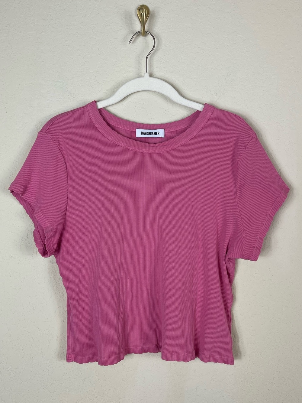 Free People Daydreamer Ribbed Scalloped Baby Tee Pink Size XL - Picture 2 of 5